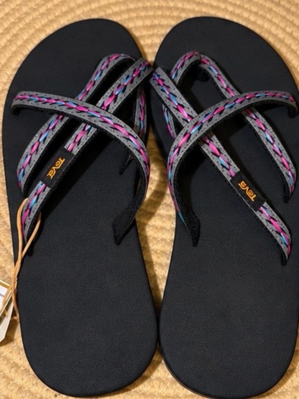 Teva Women's Black Sandals with Pink & Blue Braided Straps